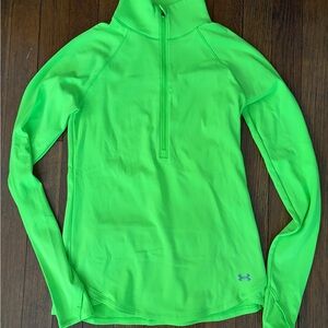 Neon Under Armour Long Sleeve Quarter Zip Athletic Top, M
